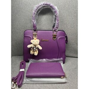 Satchel Handbag Set Wallet Crossbody Purple Soperwillton Large